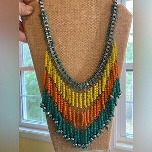 Bohemian‎ Tribal Ethnic Multi Colored Beaded Fringe Statement Necklace